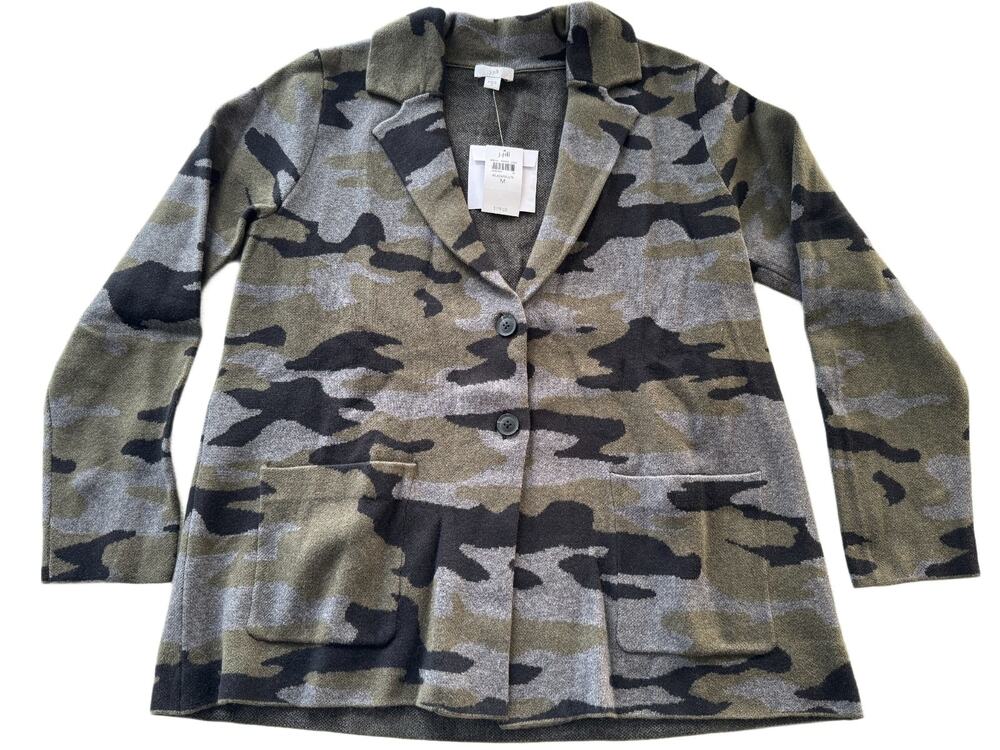 J.Jill Camo Jacquard Sweater Blazer Womens M Black Multi Knit Jacket NWT $119